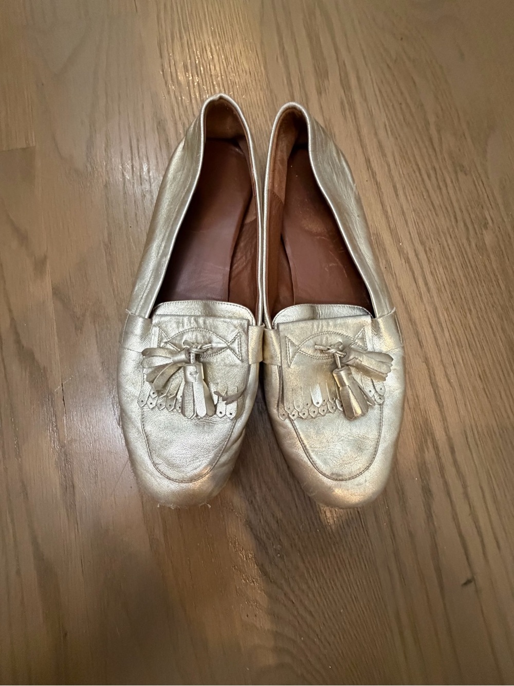 Aquatalia Metallic Gold Tassel Loafers - Women's Flats